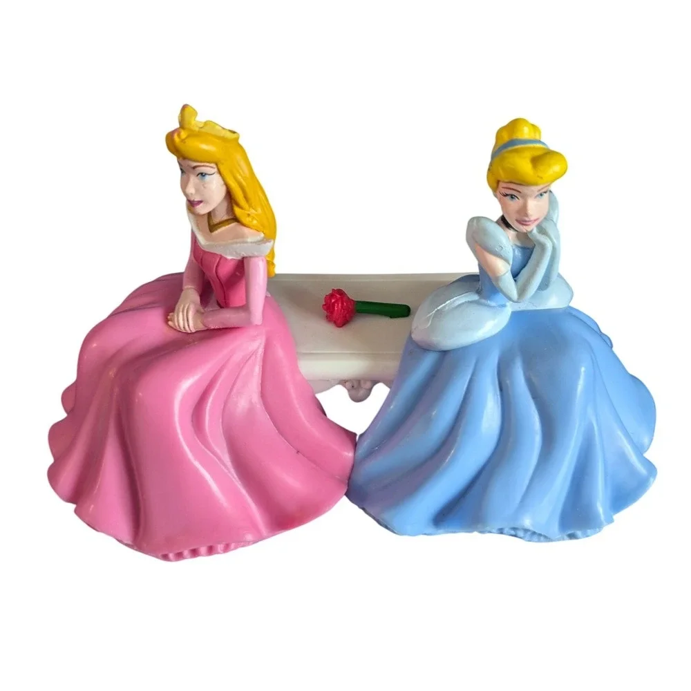 Disney Princess Aurora‎ & Cinderella Bench Figurine Cake Topper Rose 4.5 inch